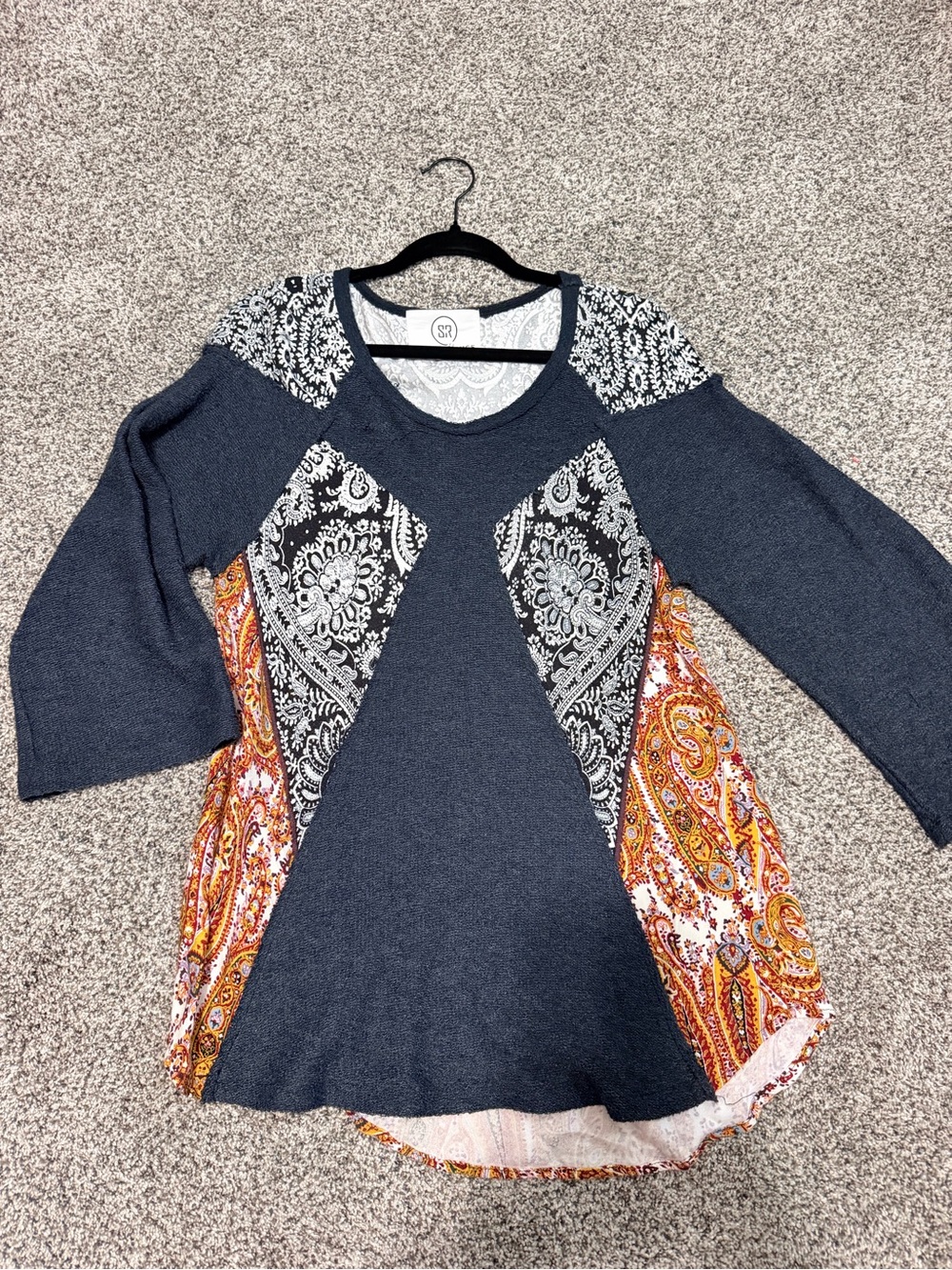 Boho Mixed-Print Patchwork Tunic Top